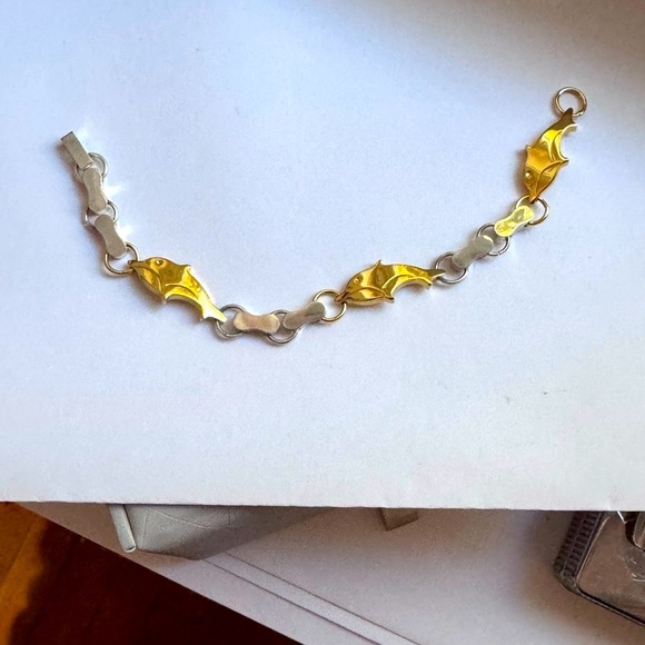 🐬 Vintage .925 Sterling Silver Dolphin Bracelet with Gold Plated Dolphins - Picture 6 of 15